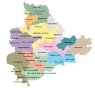 Übersichtskarte der farblich gekennzeichneten Forstreviere im Landkreis Main-Spessart