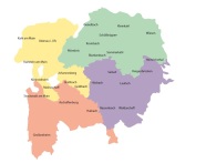 Karte der farblich gekennzeichneten Forstreviere im Landkreis Aschaffenburg. 
