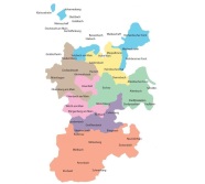 Karte der farblich gekennzeichneten Forstreviere im Landkreis Miltenberg.